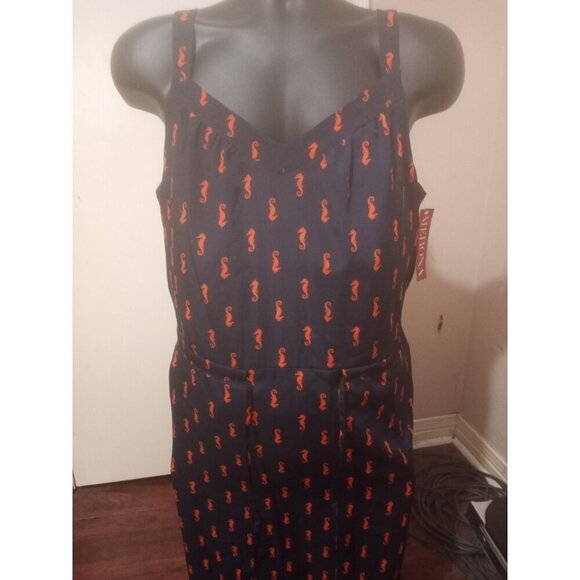 Merona Dresses & Skirts - New Merona Navy Salmon Seahorse Print Flare Coastall Sleeveless Mini Dress XL